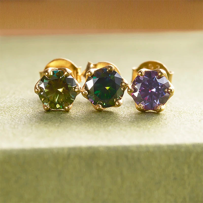 Gold-Tone Colored Moissanite Necklace, Stud Earrings & Ring Set — Green and purple comparison