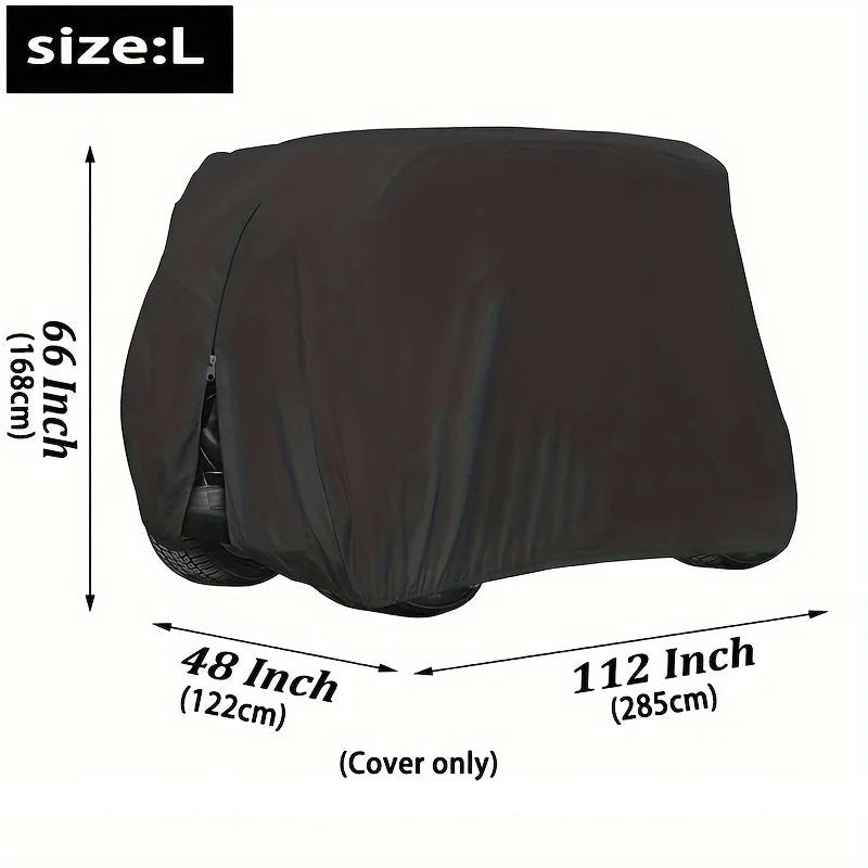 Golf cart cover size L dimensions, 112 x 48 x 66 in