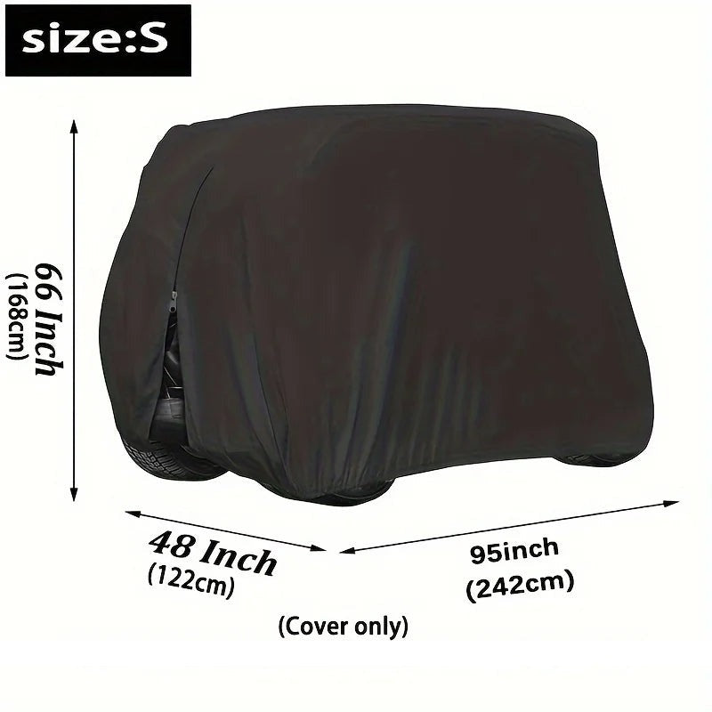 Golf cart cover size S dimensions, 95 x 48 x 66 in