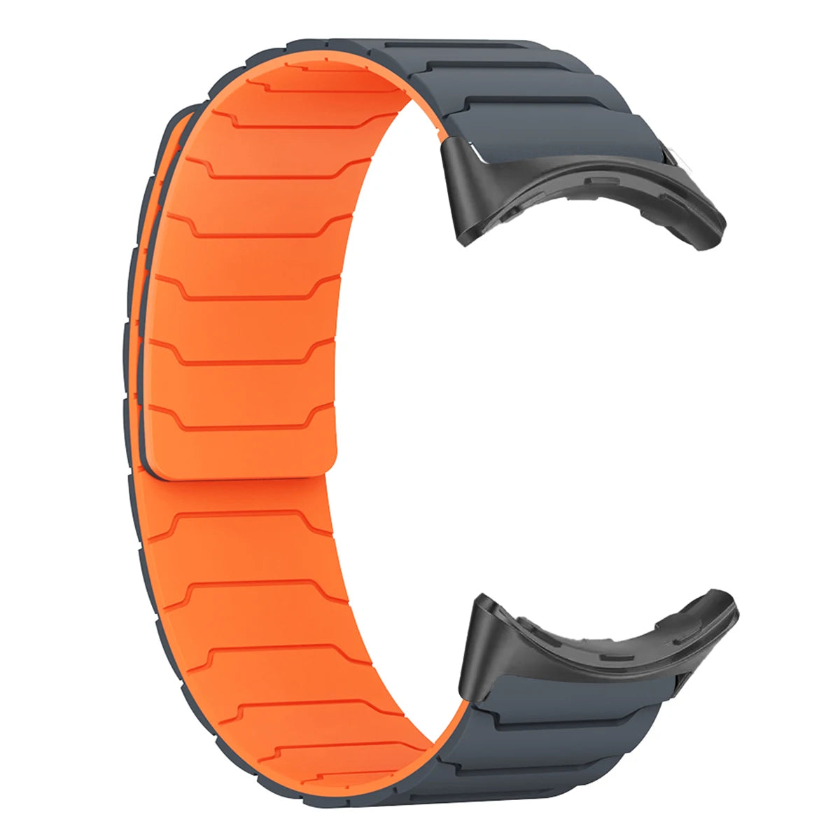 Segmented Magnetic Silicone Google Pixel Watch Band in Charcoal / Orange - Black