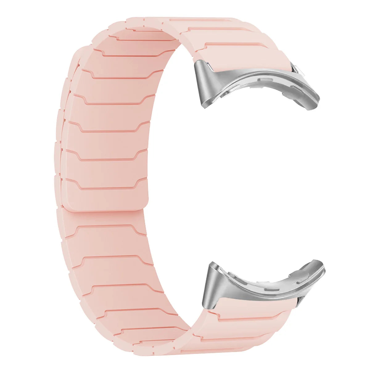 Pink magnetic silicone Pixel Watch band with silver connectors