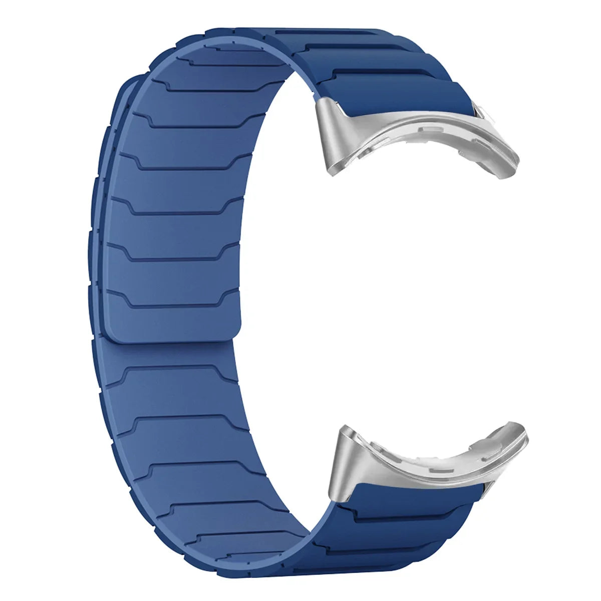 Segmented Magnetic Silicone Google Pixel Watch Band in Blue - Silver