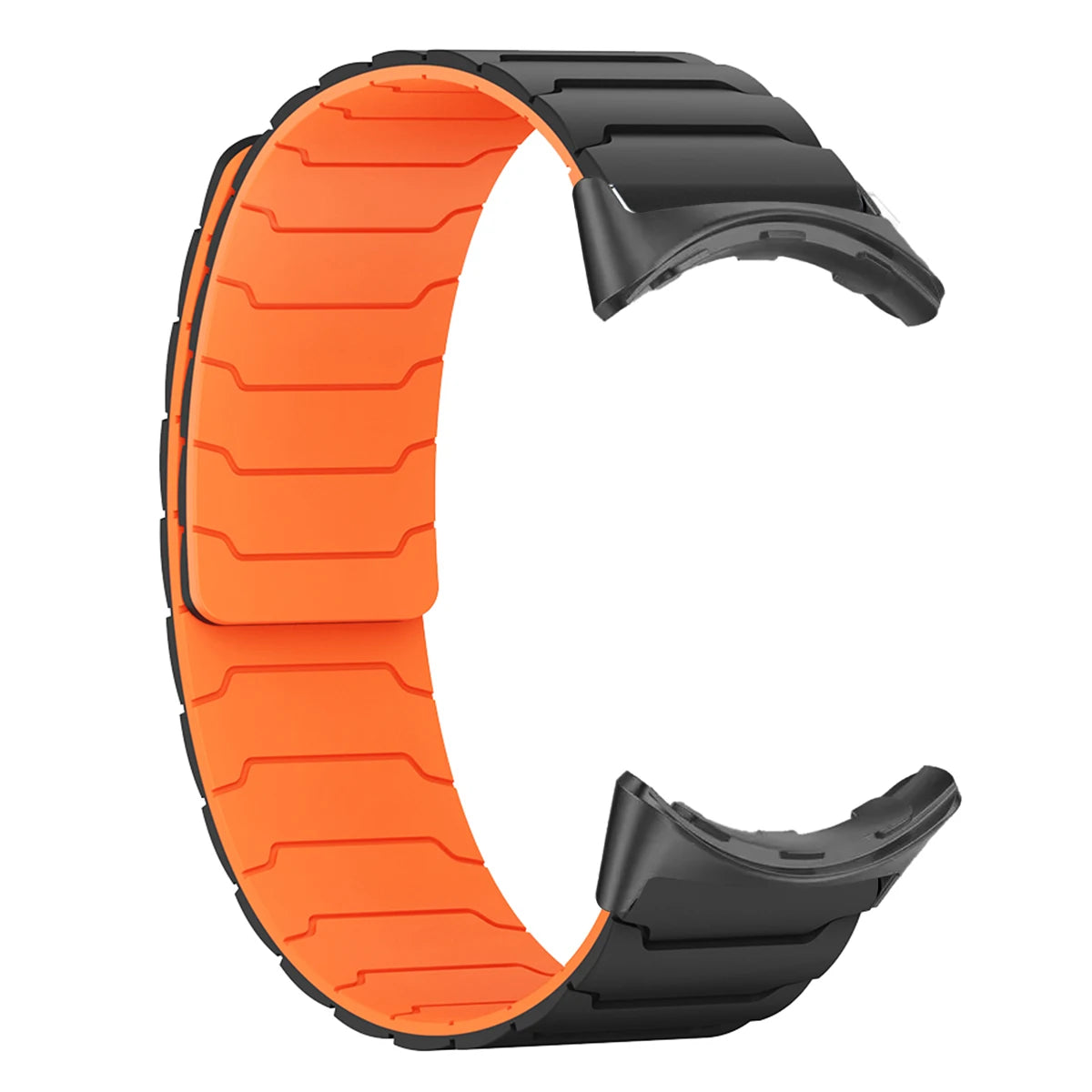 Segmented Magnetic Silicone Google Pixel Watch Band in Black / Orange - Black