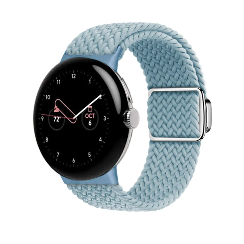 Magnetic Clasp Braided Nylon Google Pixel Watch Band in Pale Blue