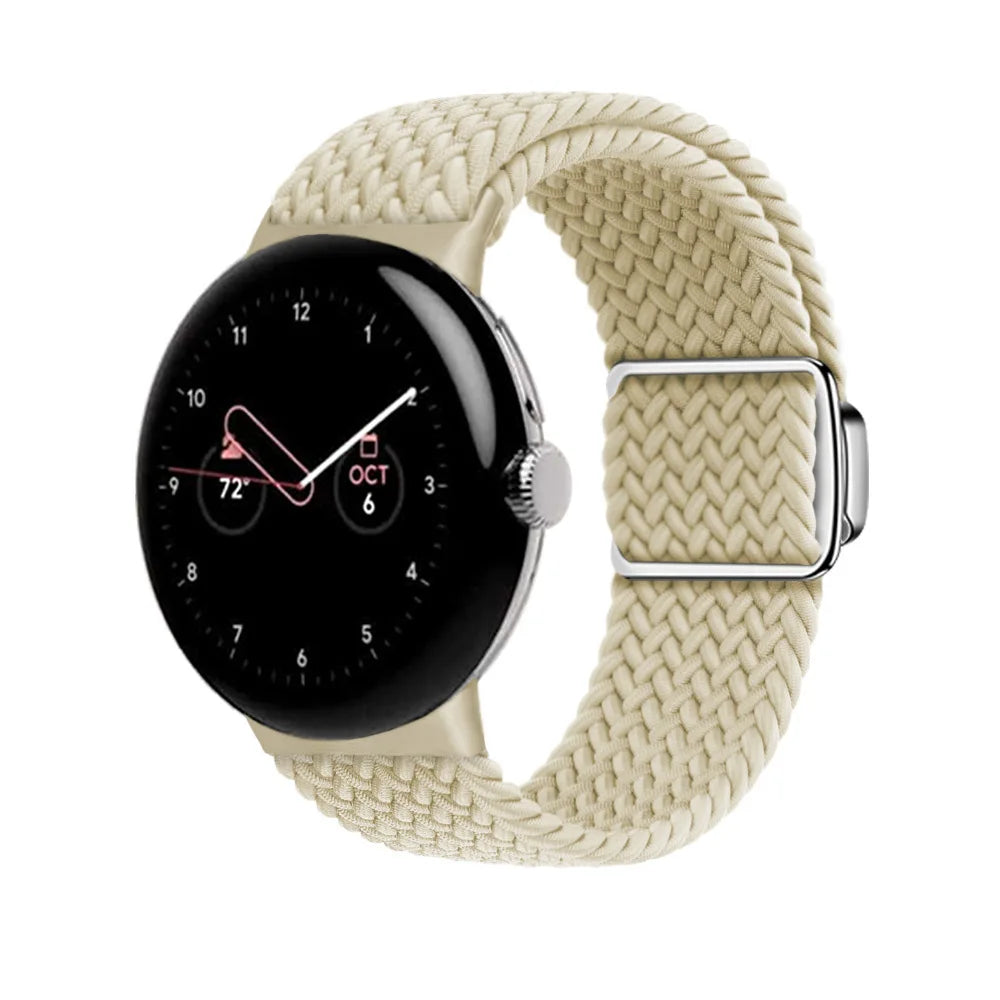 Magnetic Clasp Braided Nylon Google Pixel Watch Band in Cream