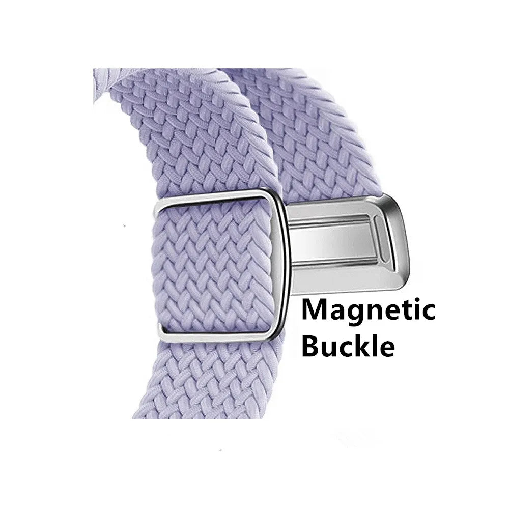 Magnetic clasp detail on lavender braided nylon strap