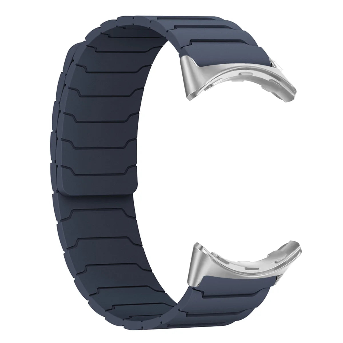 Midnight blue magnetic silicone band with silver connectors