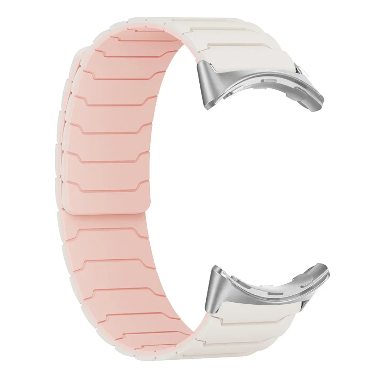 Segmented Magnetic Silicone Google Pixel Watch Band in Ivory / Pink - Silver