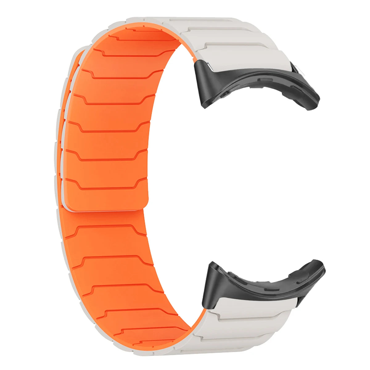 Segmented Magnetic Silicone Google Pixel Watch Band in Ivory / Orange - Black