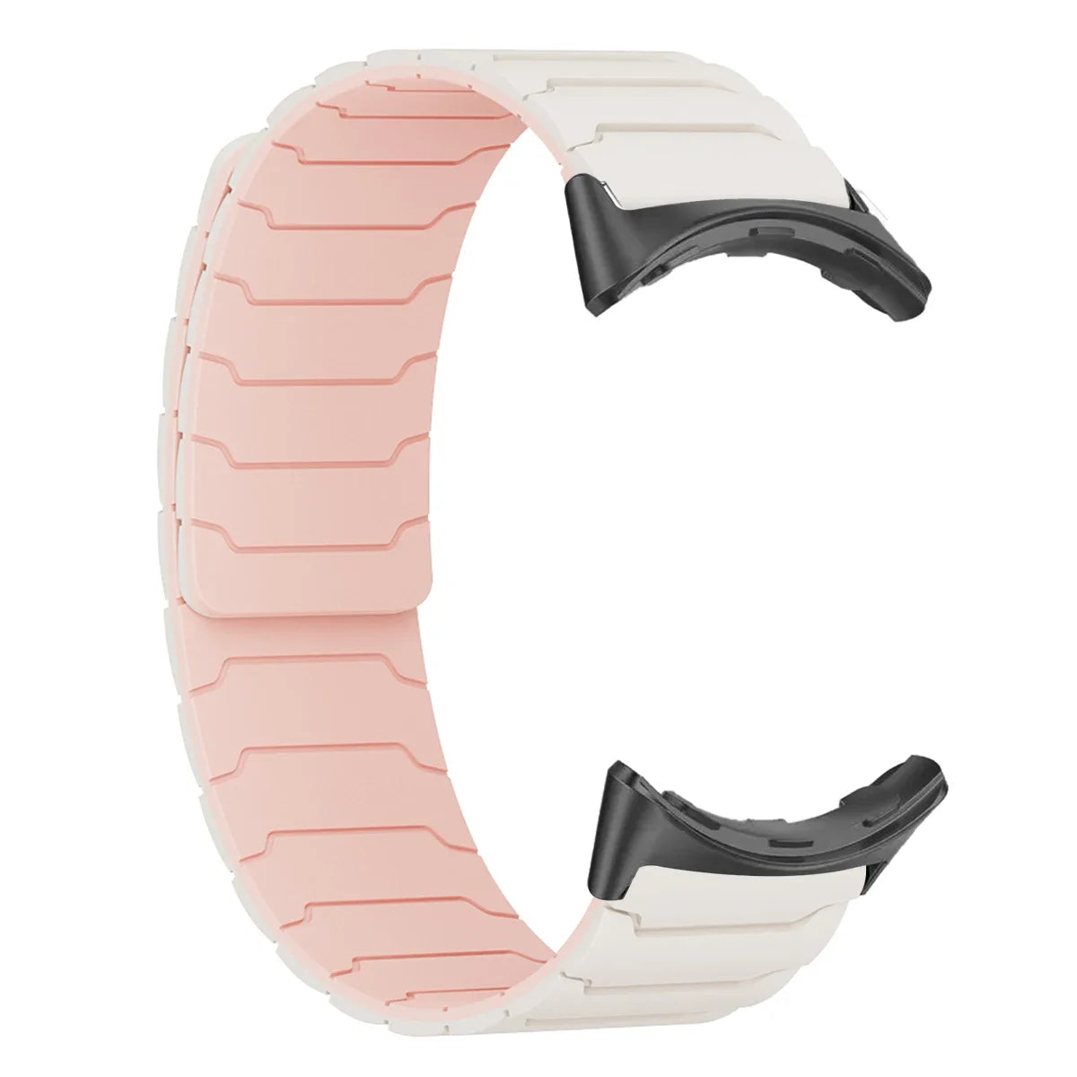 Segmented Magnetic Silicone Google Pixel Watch Band in Ivory / Pink - Black