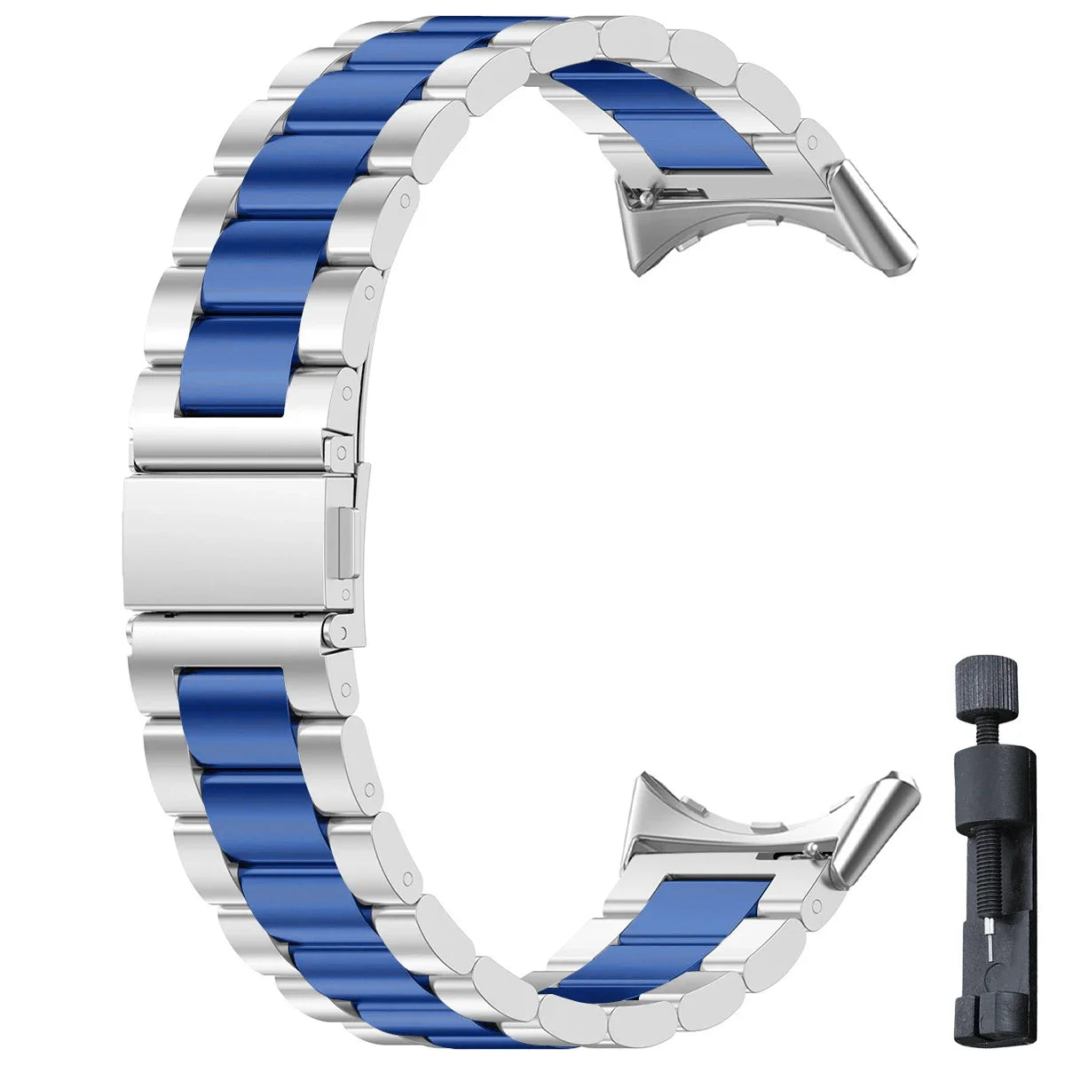 Colorblock Steel Link Google Pixel Watch Bracelet in Silver / Blue