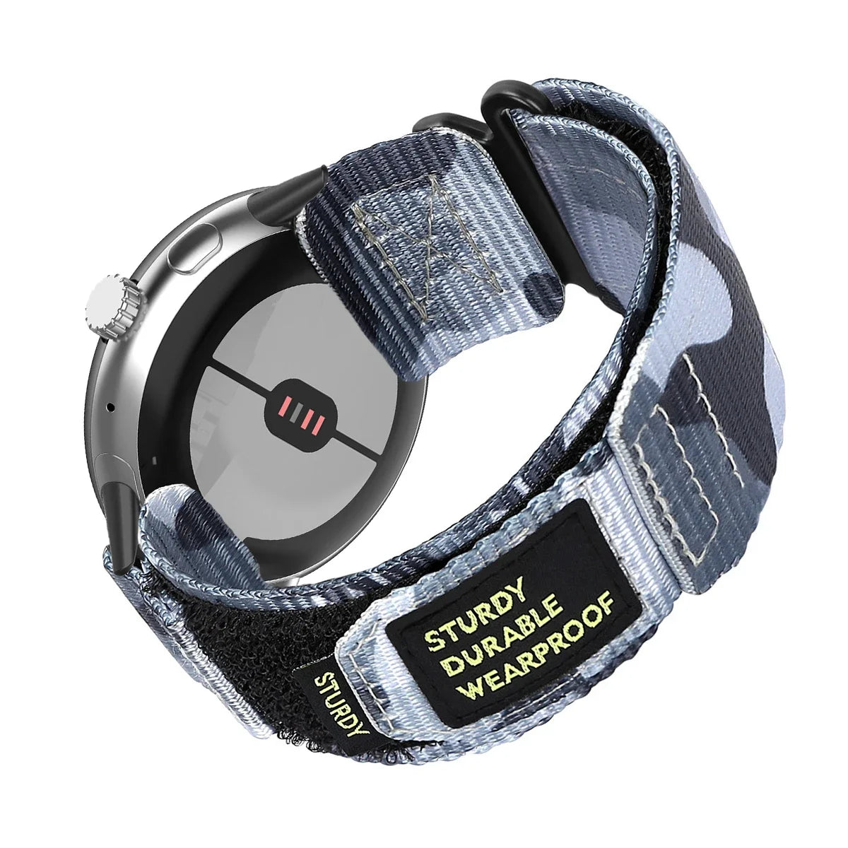 Utility Nylon Google Pixel Watch Band - Solid & Camo in Blue Camo - Black