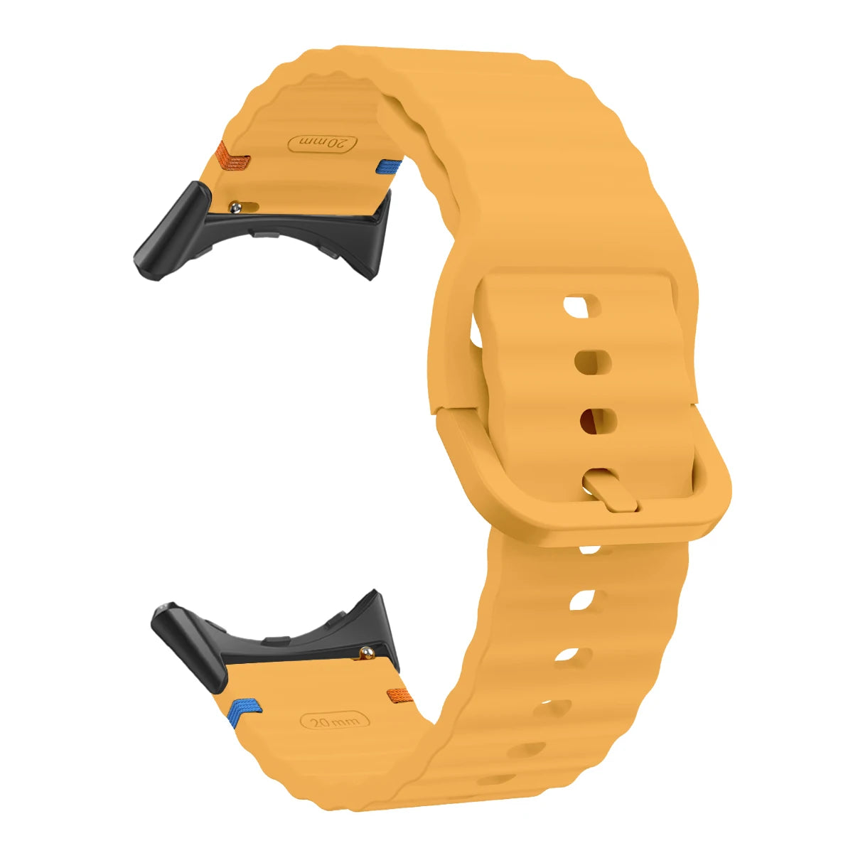 Ridged Buckle Silicone Google Pixel Watch Band in Golden Yellow - Black