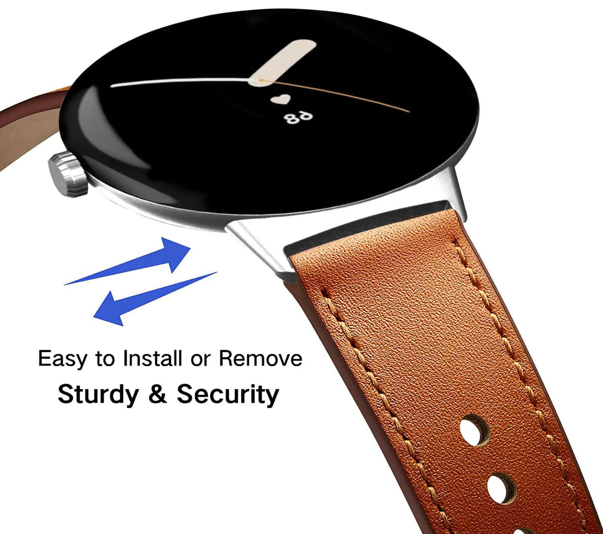 Slim leather strap connector attachment detail