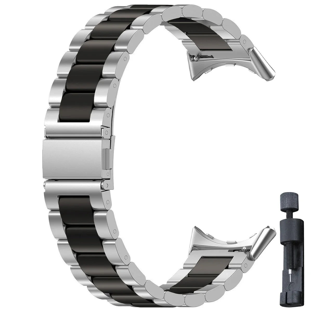 Colorblock Steel Link Google Pixel Watch Bracelet in Silver / Black