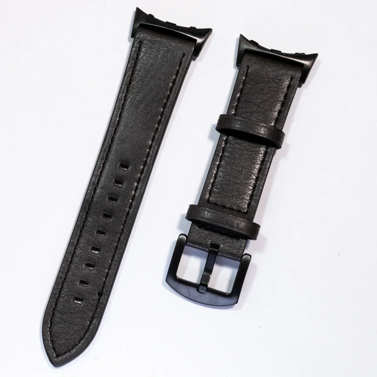 Stitched Leather Google Pixel Watch Band - Metal Buckle in Charcoal Gray - Black