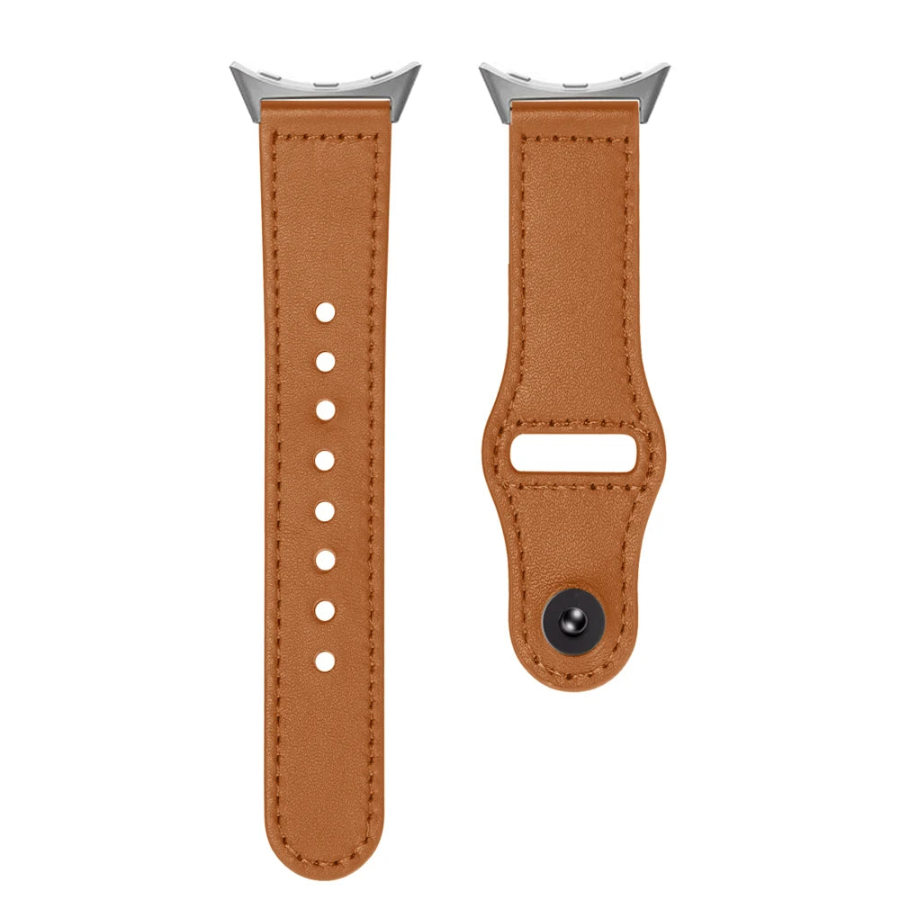 Slim Pin-and-Tuck Leather Google Pixel Watch Band in Tan