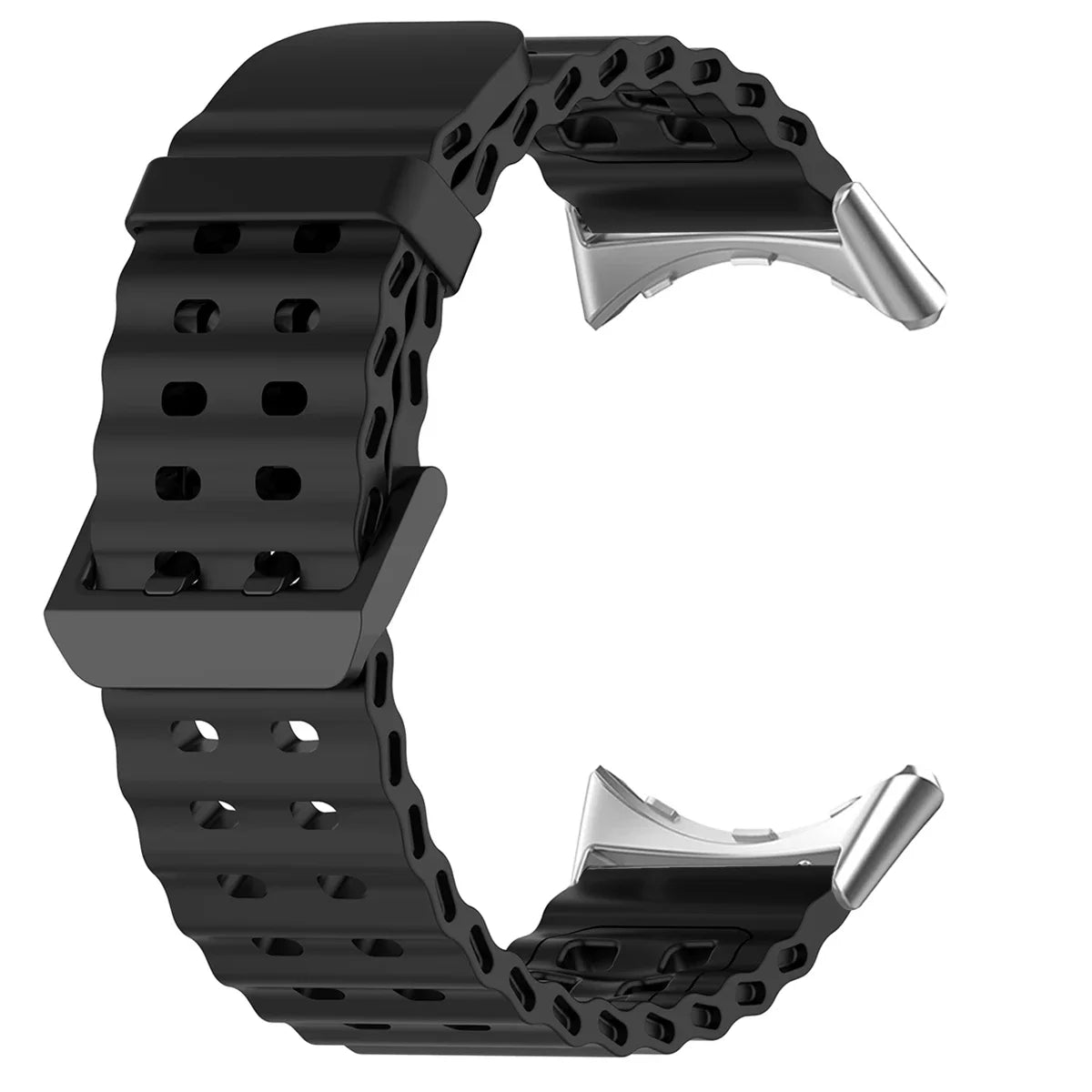Double-Row Perforated Silicone Pixel Watch 45mm Band in Black - Silver