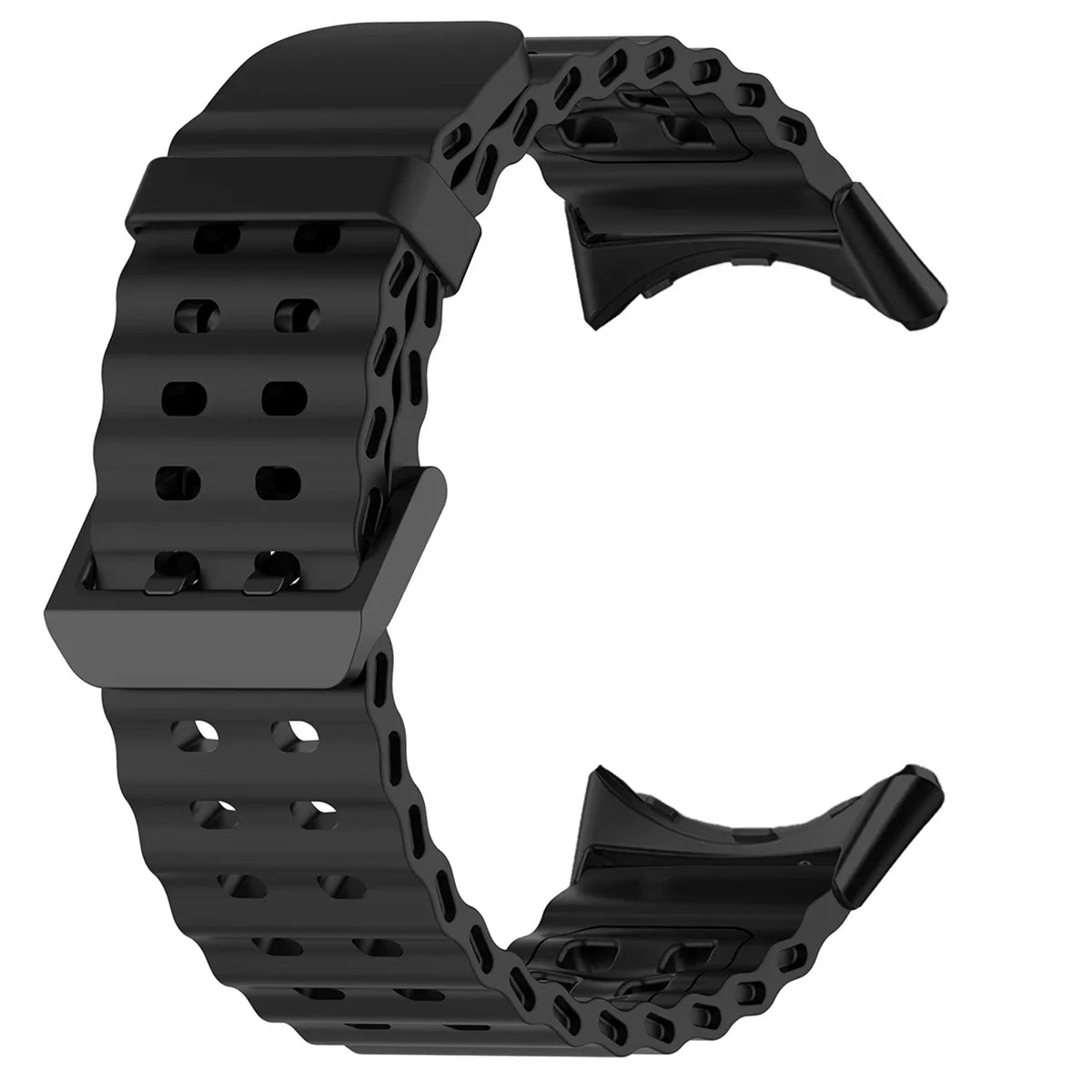 Double-Row Perforated Silicone Pixel Watch 45mm Band in Black - Black