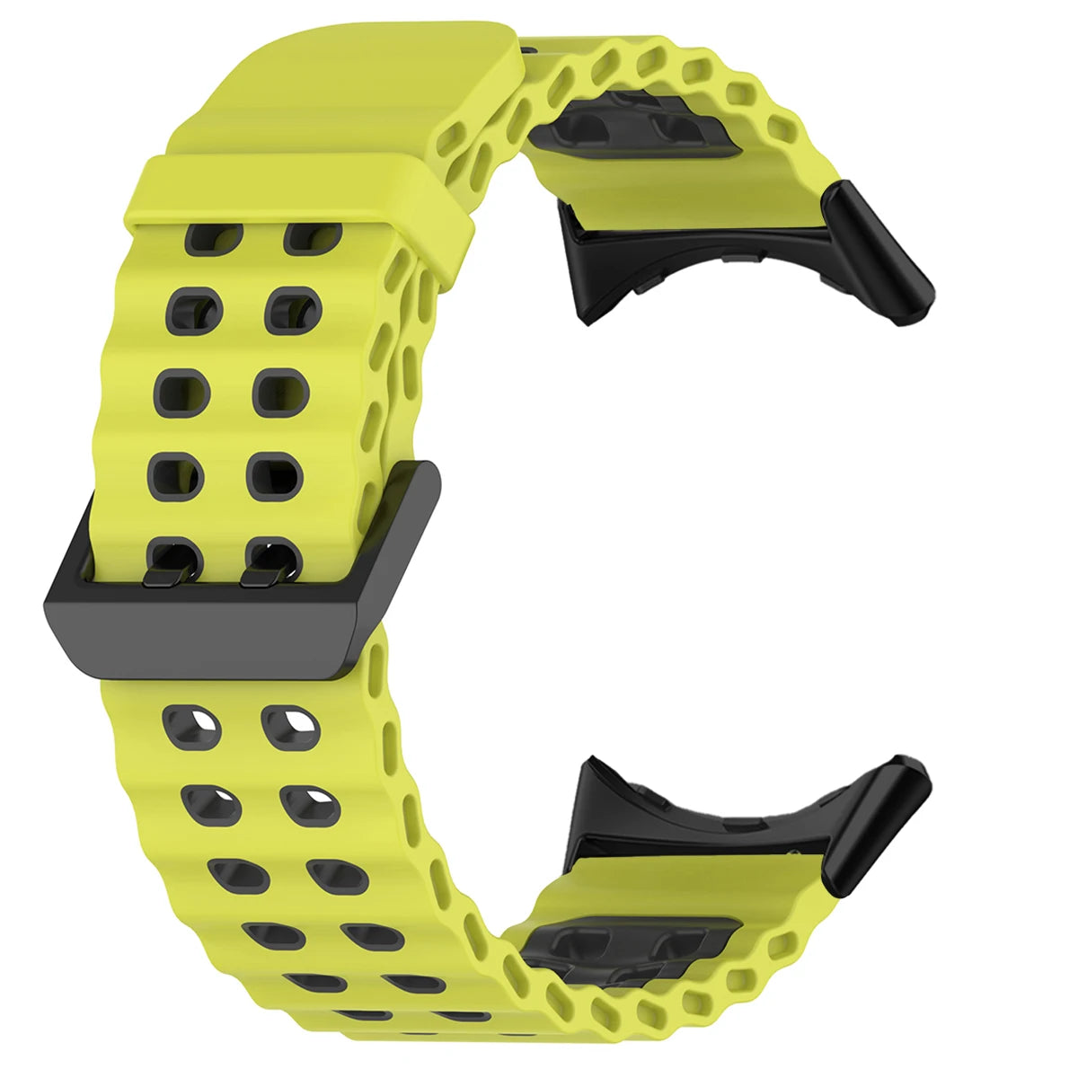 Double-Row Perforated Silicone Pixel Watch 45mm Band in Lime / Gray - Black