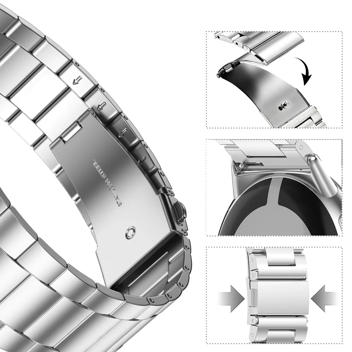 Folding clasp, side release buttons and link detail
