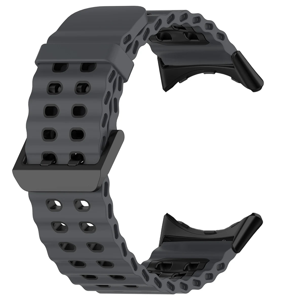Double-Row Perforated Silicone Pixel Watch 45mm Band in Charcoal / Black - Black