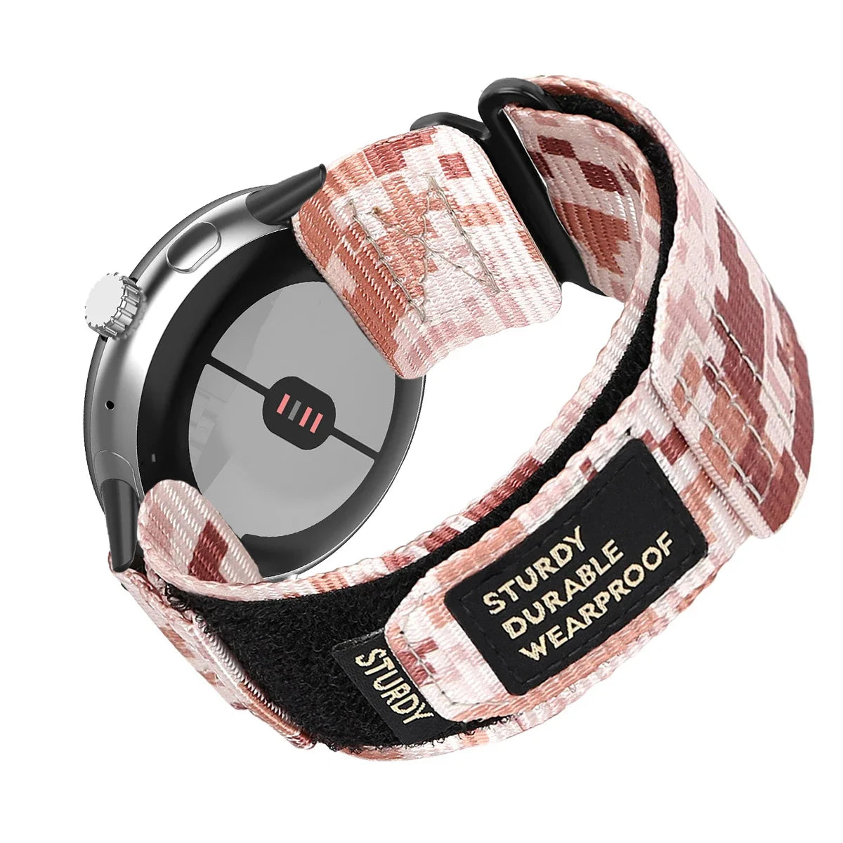 Utility Nylon Google Pixel Watch Band - Solid & Camo in Pink Digital Camo - Black