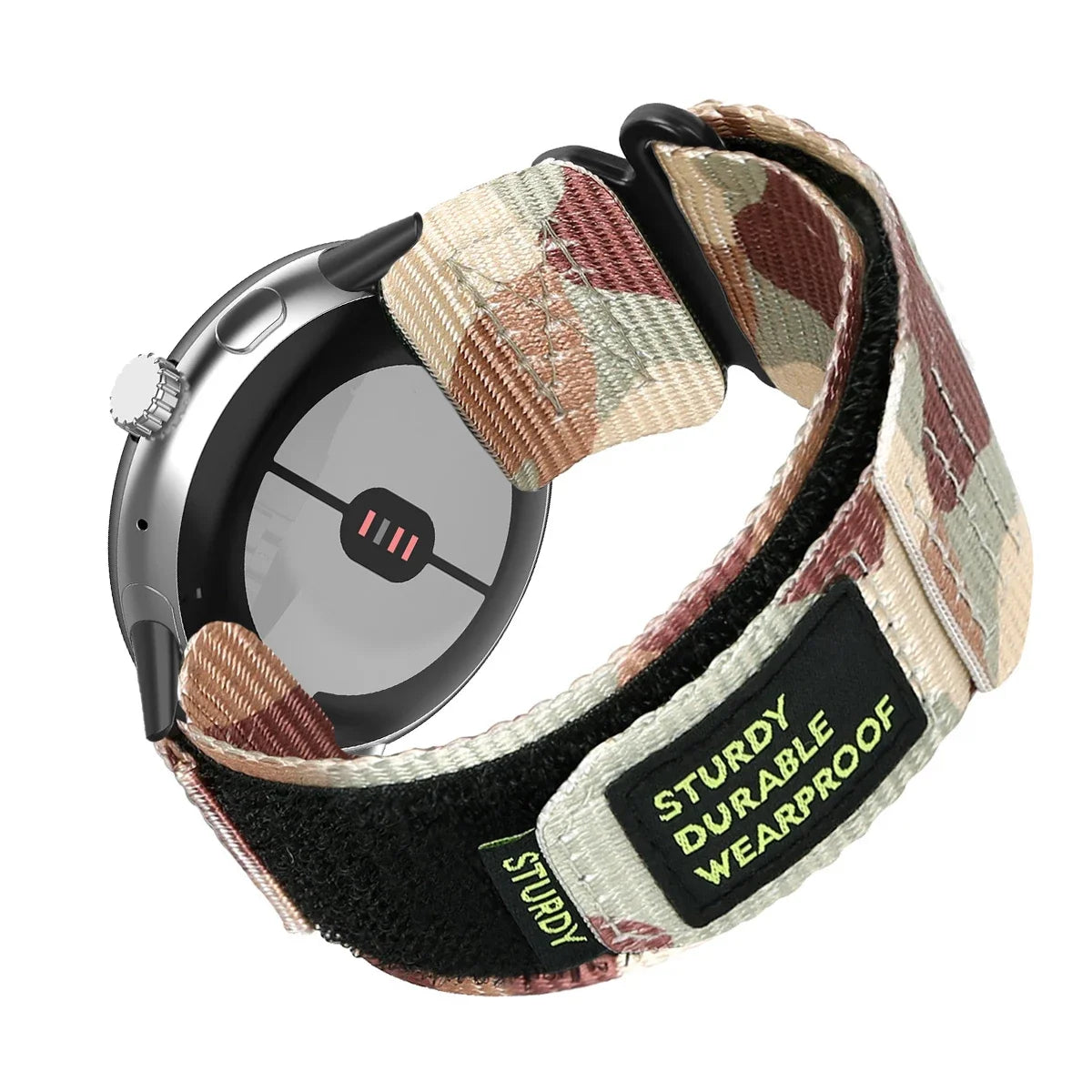 Utility Nylon Google Pixel Watch Band - Solid & Camo in Desert Camo - Black