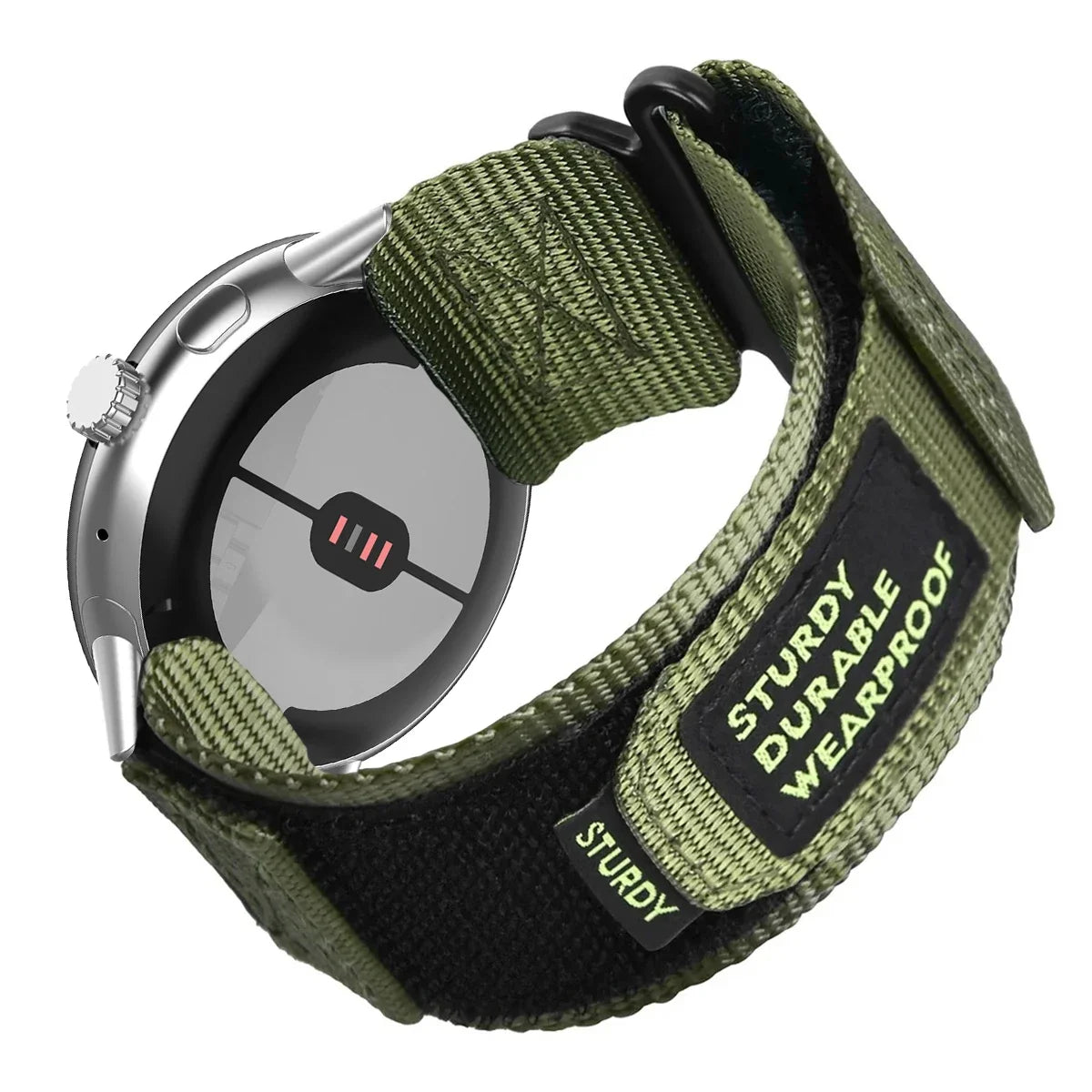 Utility Nylon Google Pixel Watch Band - Solid & Camo in Army Green - Silver