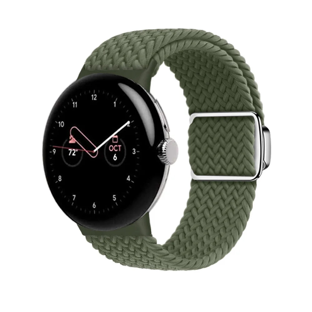 Magnetic Clasp Braided Nylon Google Pixel Watch Band in Olive Green