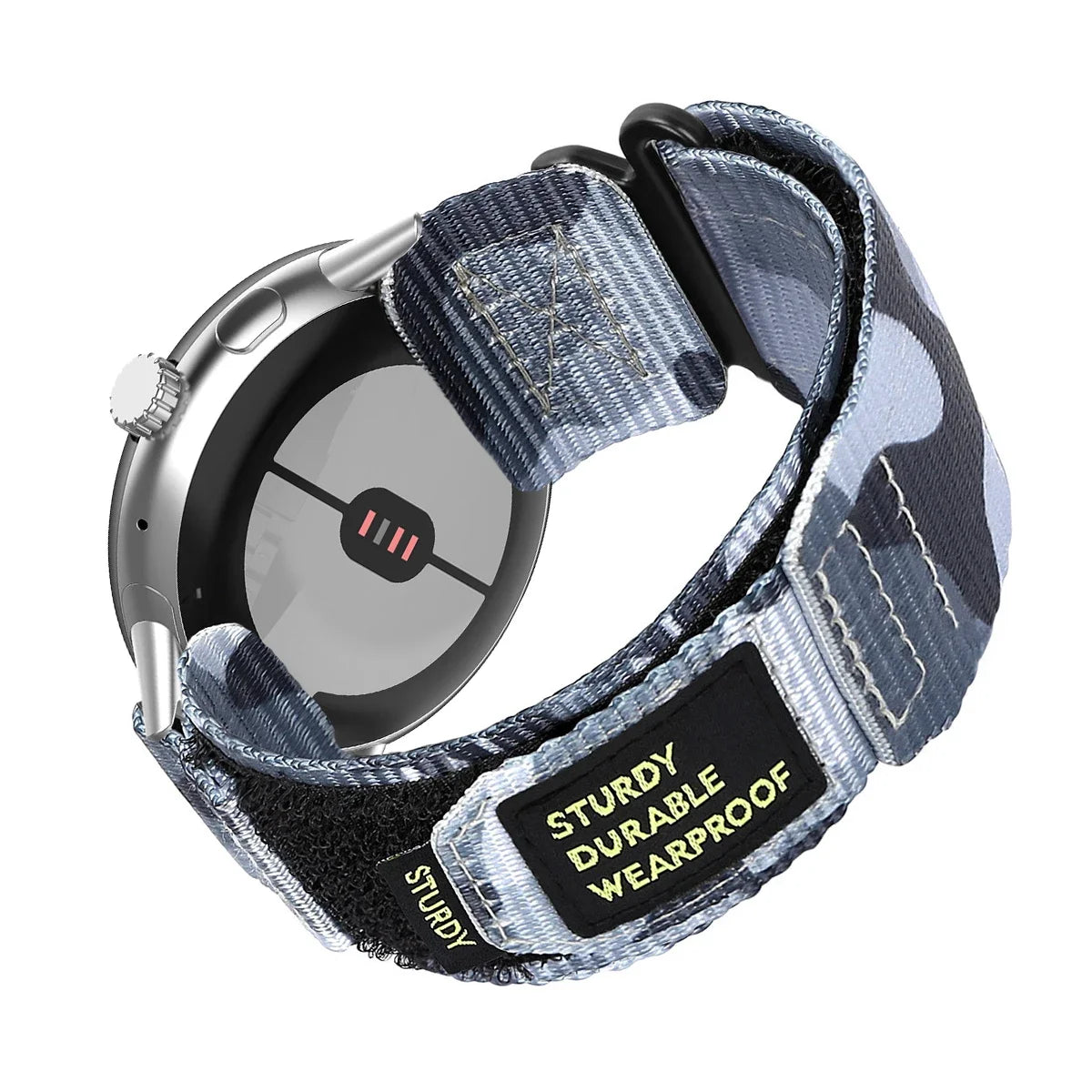 Utility Nylon Google Pixel Watch Band - Solid & Camo in Blue Camo - Silver