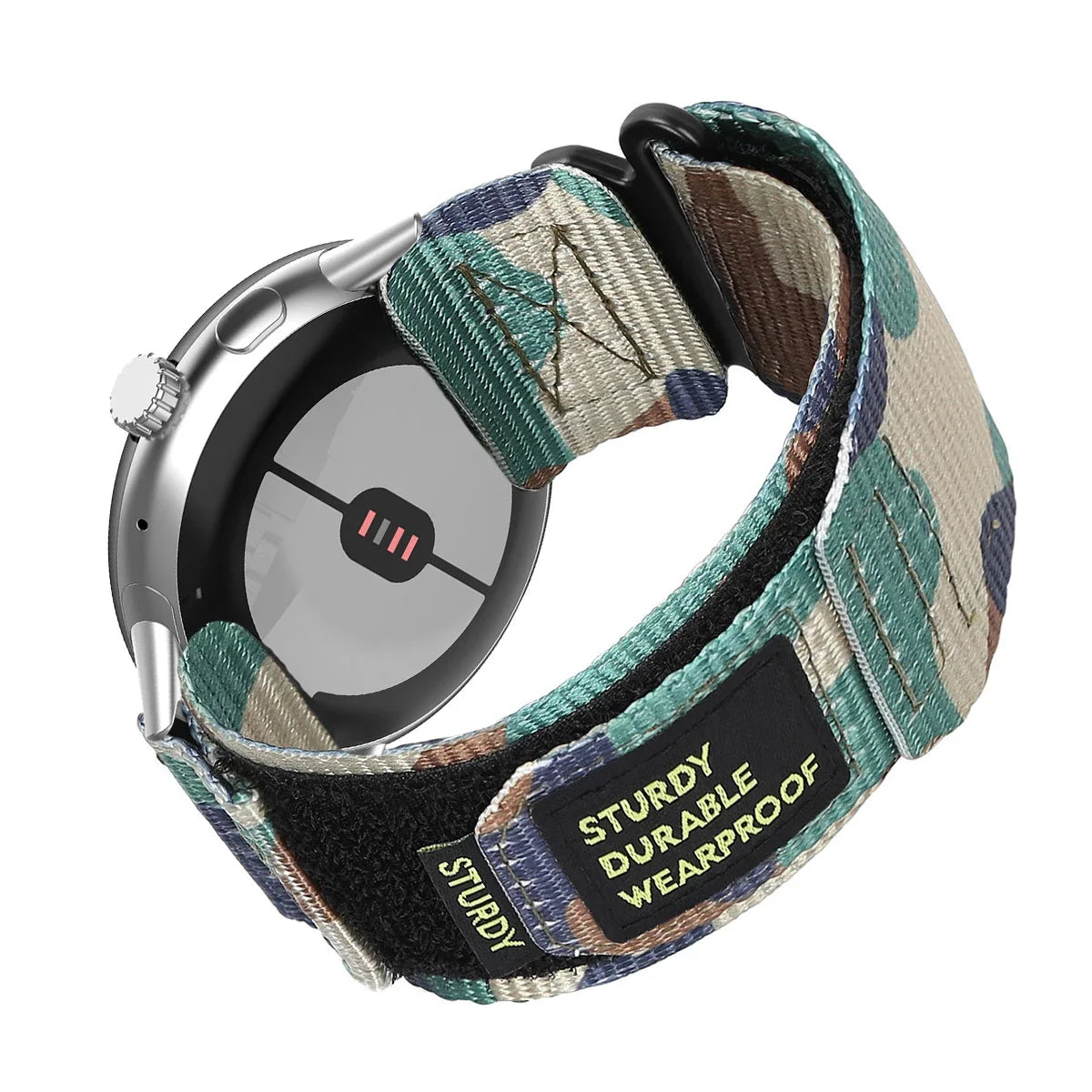 Utility Nylon Google Pixel Watch Band - Solid & Camo in Jungle Camo - Silver