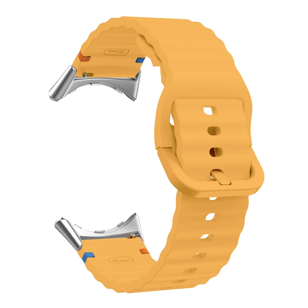 Ridged Buckle Silicone Google Pixel Watch Band in Golden Yellow - Silver