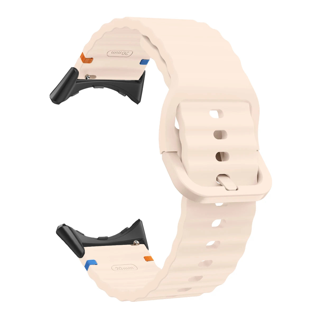 Ridged Buckle Silicone Google Pixel Watch Band in Blush Pink - Black