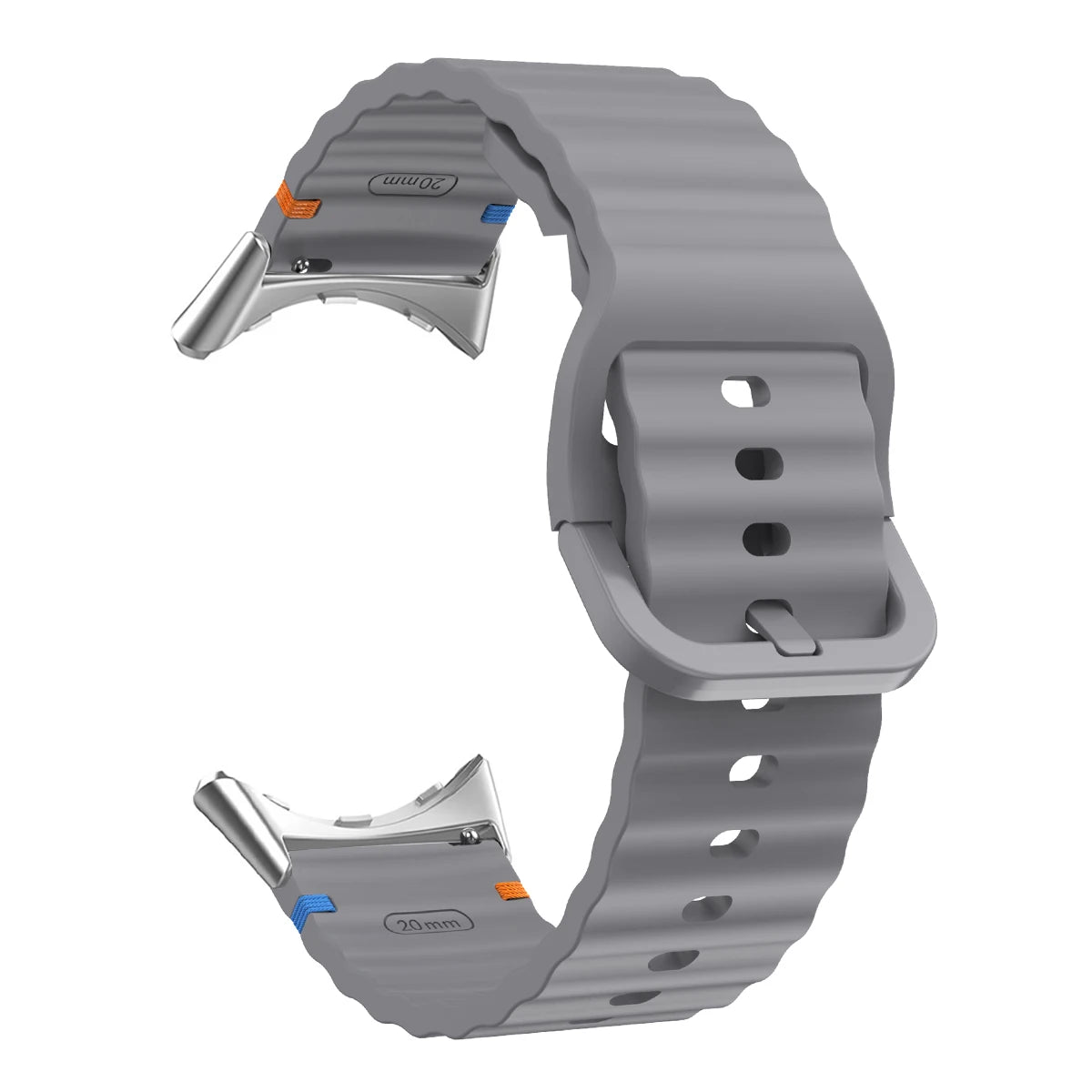 Ridged Buckle Silicone Google Pixel Watch Band in Gray - Silver
