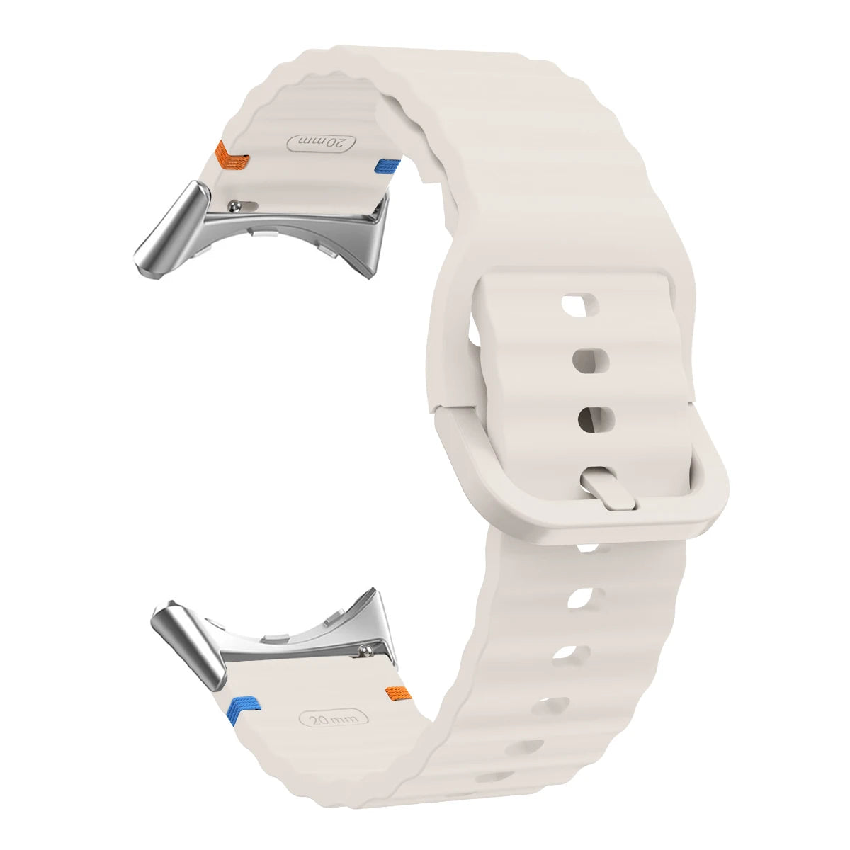 Ridged Buckle Silicone Google Pixel Watch Band in Ivory - Silver