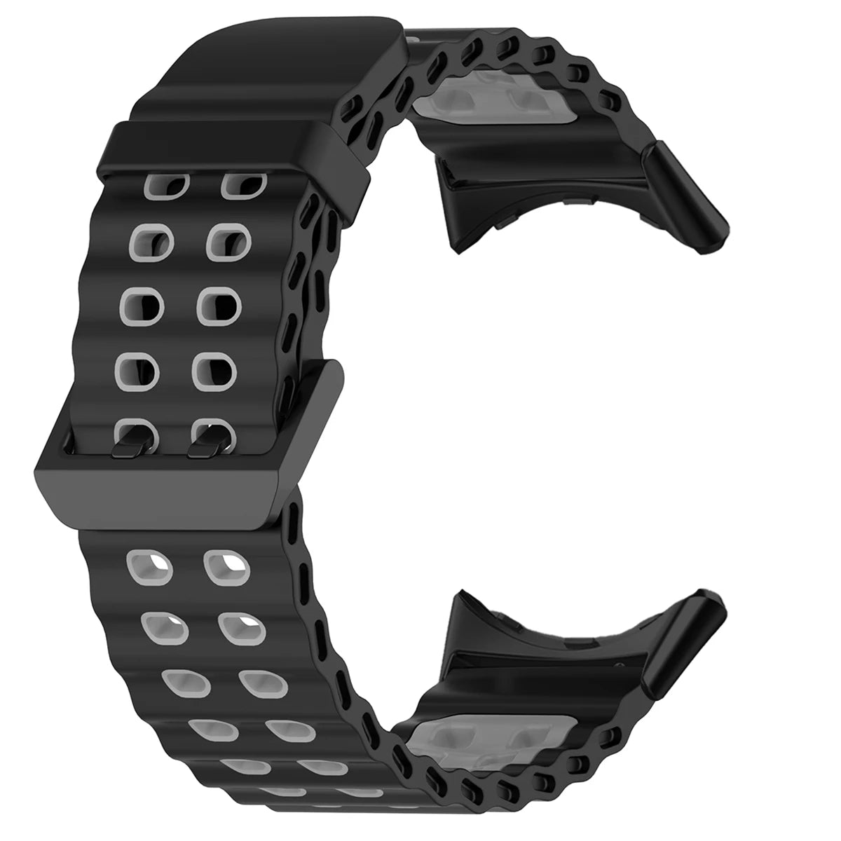 Double-Row Perforated Silicone Pixel Watch 45mm Band in Black / Gray - Black