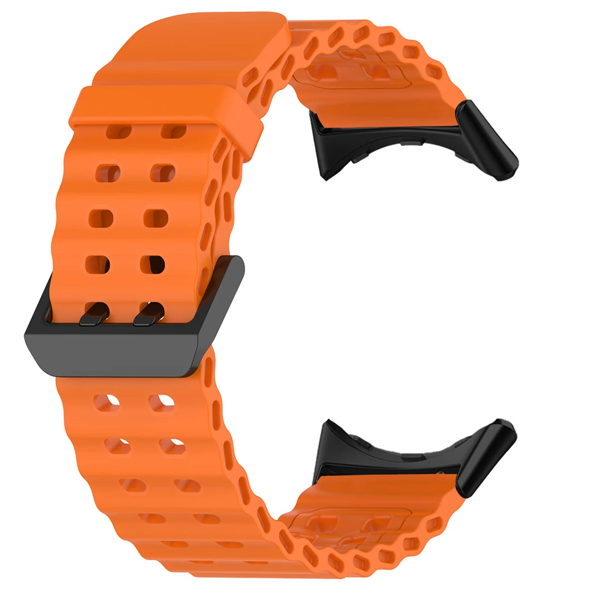 Double-Row Perforated Silicone Pixel Watch 45mm Band in Orange - Black