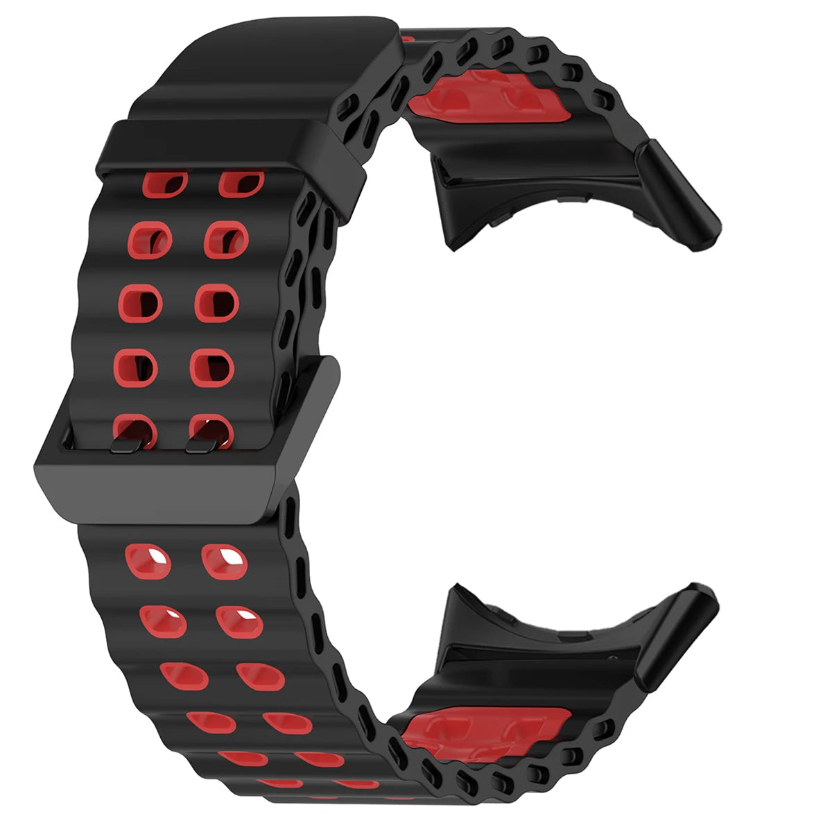 Double-Row Perforated Silicone Pixel Watch 45mm Band in Black / Red - Black