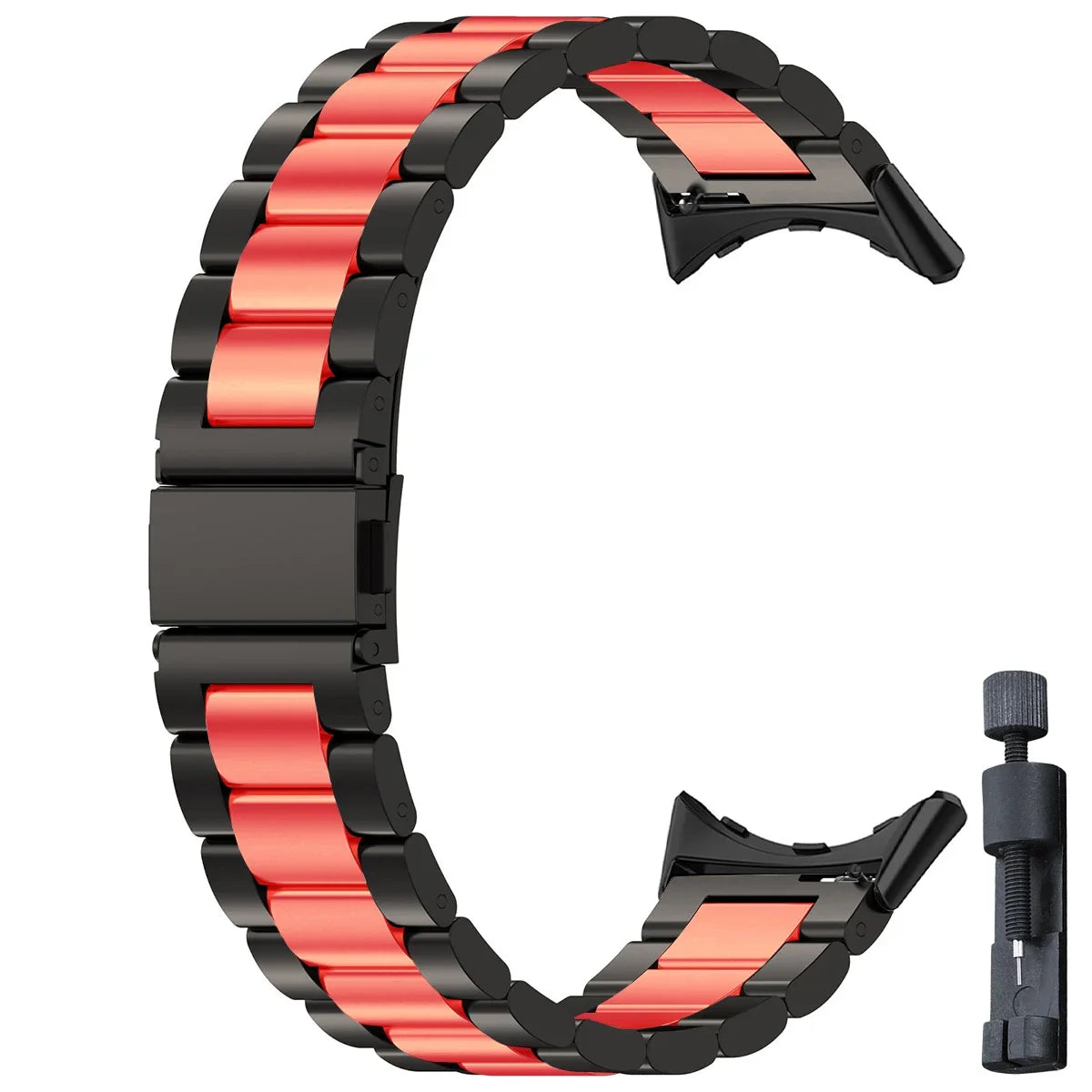 Colorblock Steel Link Google Pixel Watch Bracelet in Black / Red