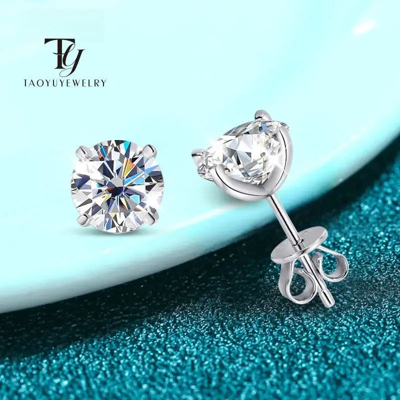 Four-Prong Moissanite Solitaire Stud Earrings in Silver — Basket and butterfly back