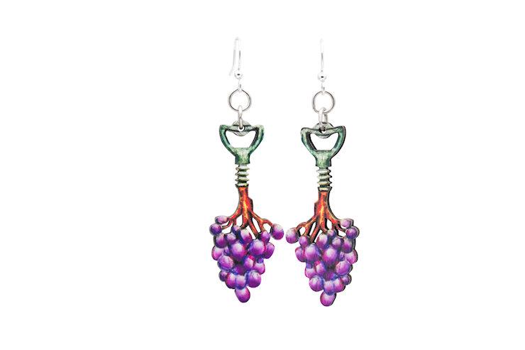 Grapevine Dangle Earrings Purple Grape Cluster Drops — red