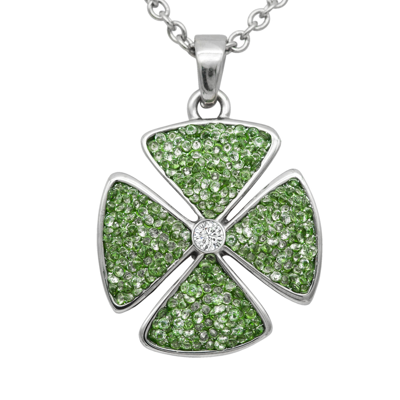 Green Crystal Clover Pendant Necklace Adjustable Chain by Blue Asteria