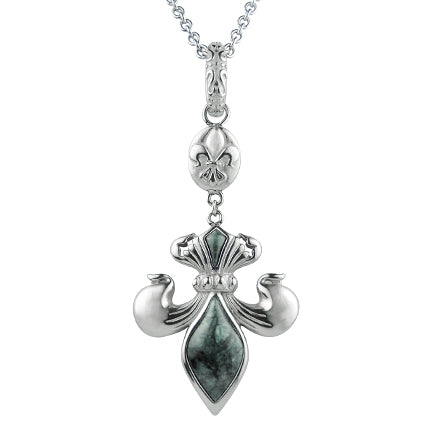 Green Marble Fleur De Lis Pendant Necklace Sterling — red