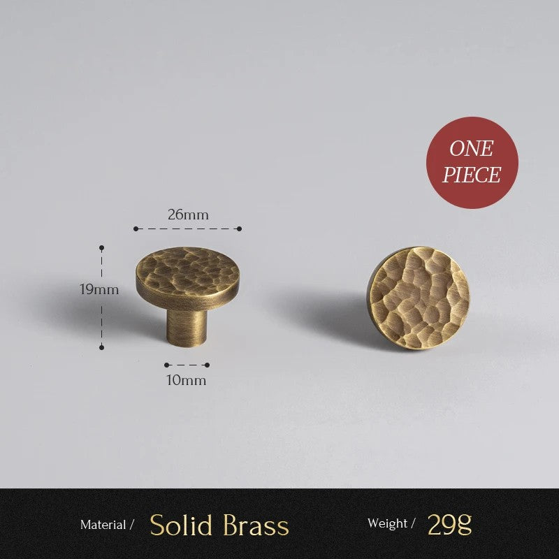 Hand-Hammered solid brass round cabinet knob size diagram, 26mm wide
