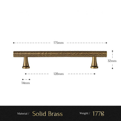Hand-Hammered solid brass cabinet pull size diagram, 128mm hole spacing