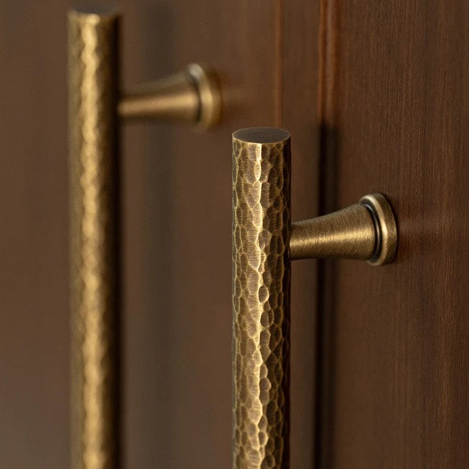 Hand-hammered solid brass cabinet pull in antique brass