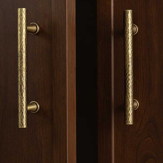 Hand-hammered solid brass cabinet pull in antique brass