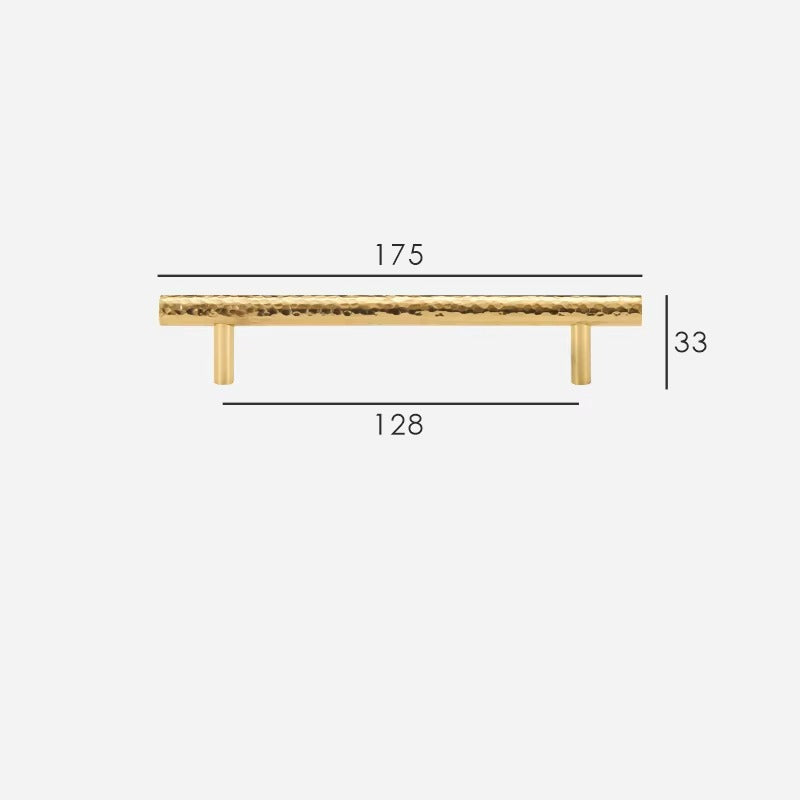 Hand-Hammered solid brass cabinet pull size diagram, 128mm hole spacing