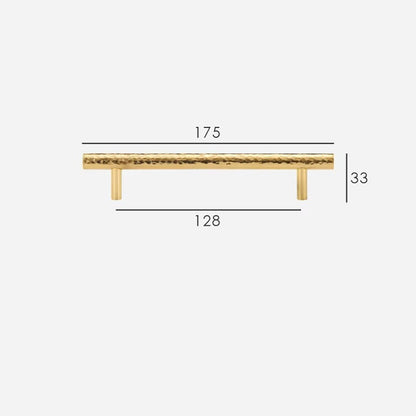Hand-Hammered solid brass cabinet pull size diagram, 128mm hole spacing